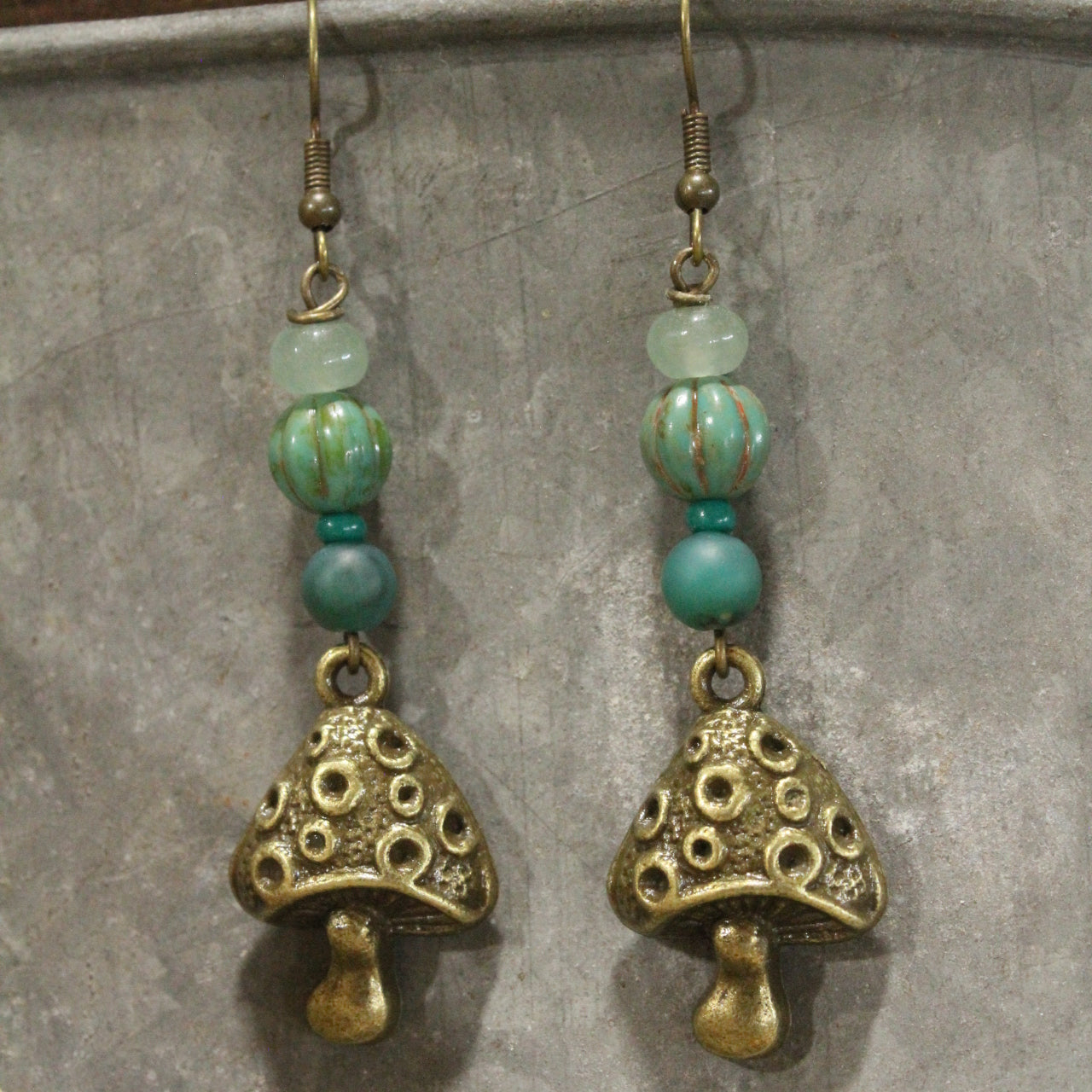 Bohemian Bronze Mushroom Stone Earrings