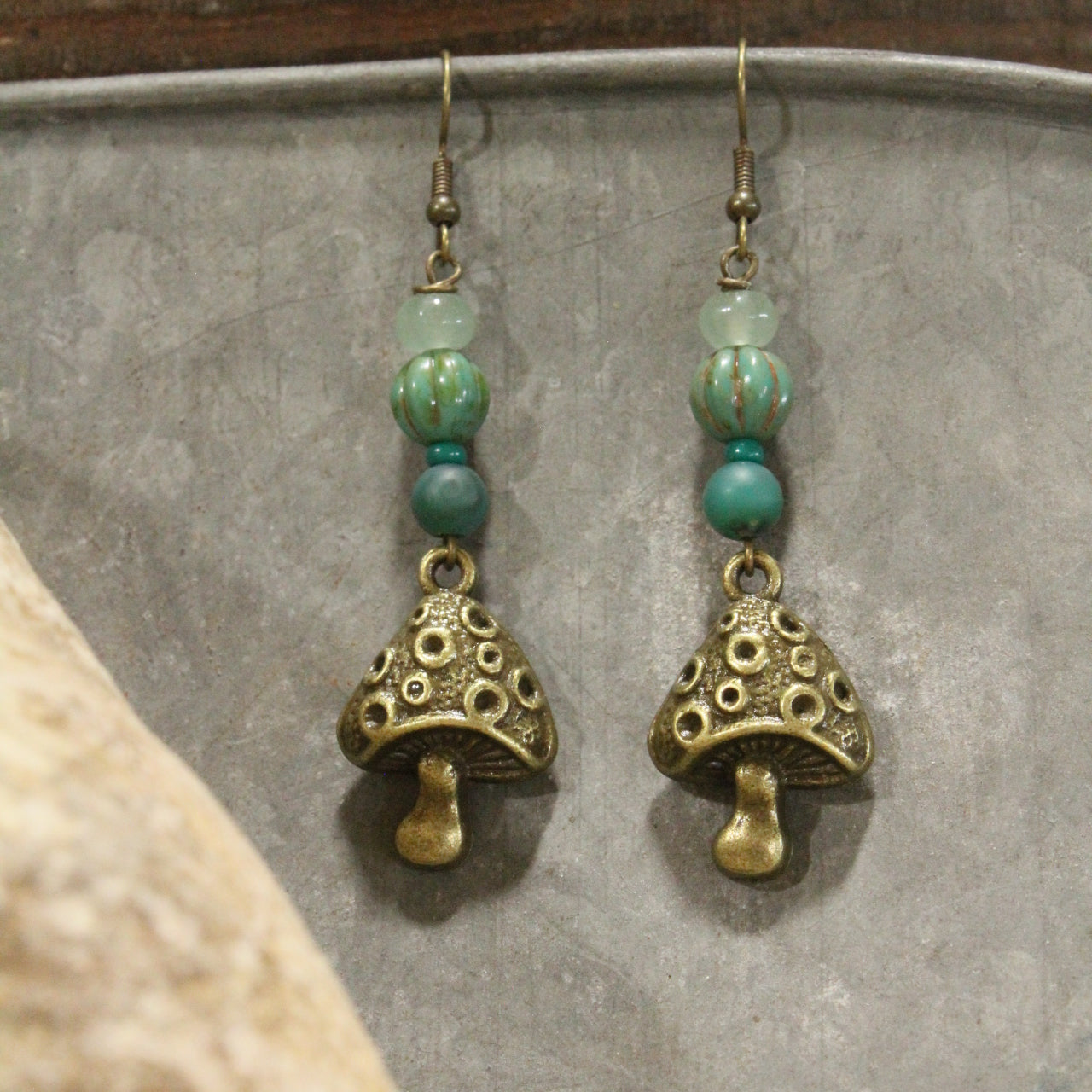 Bohemian Bronze Mushroom Stone Earrings