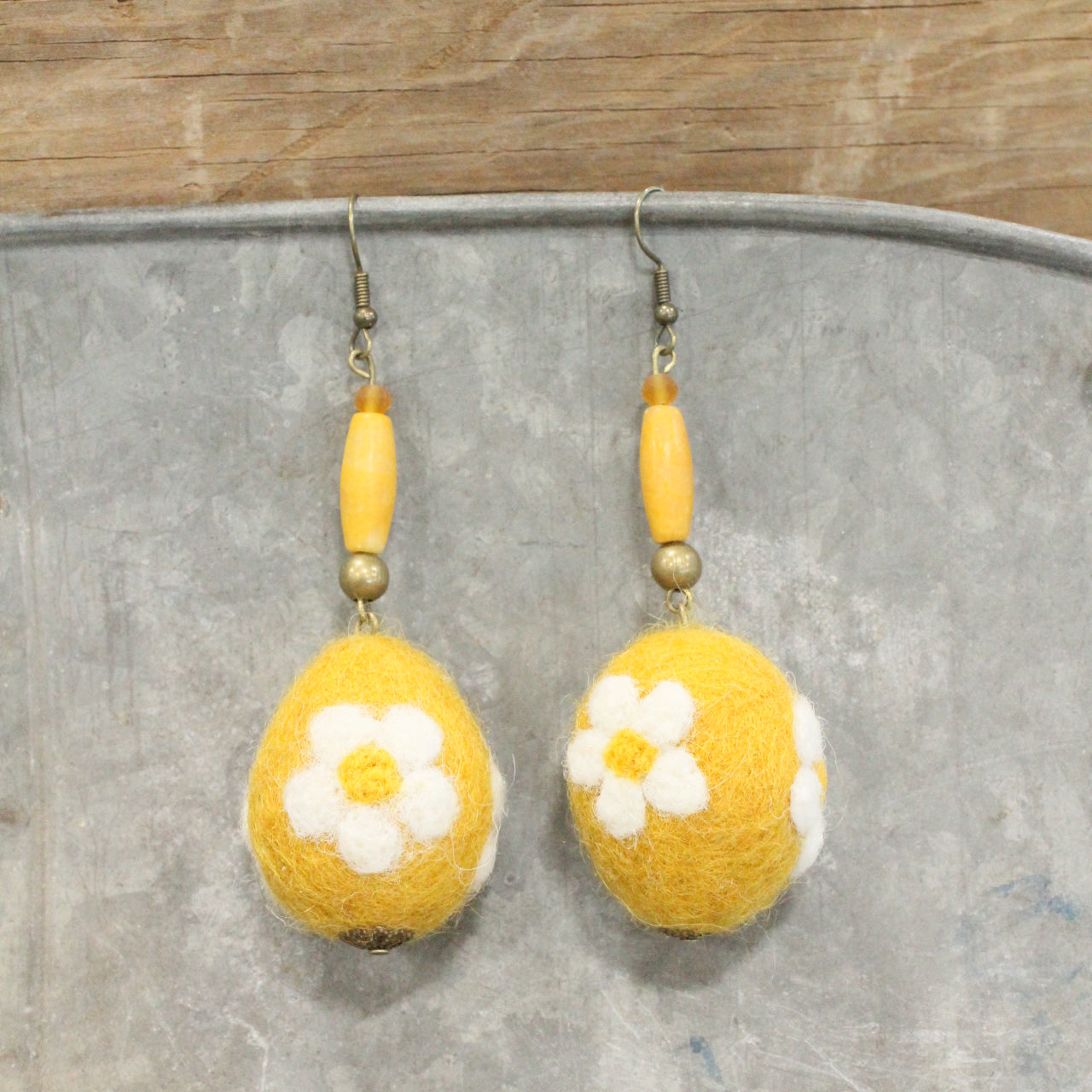 On The Hunt Charmed Mustard Daisy Egg Earrings