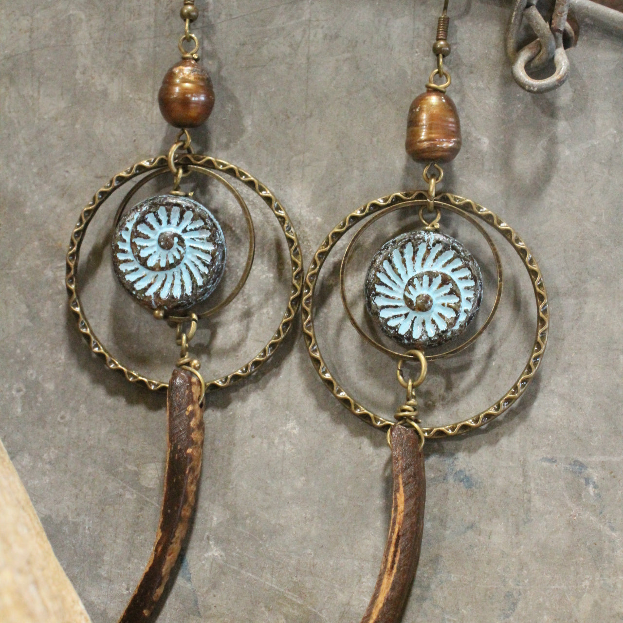 Czech Fossil Stone Tribal Earrings