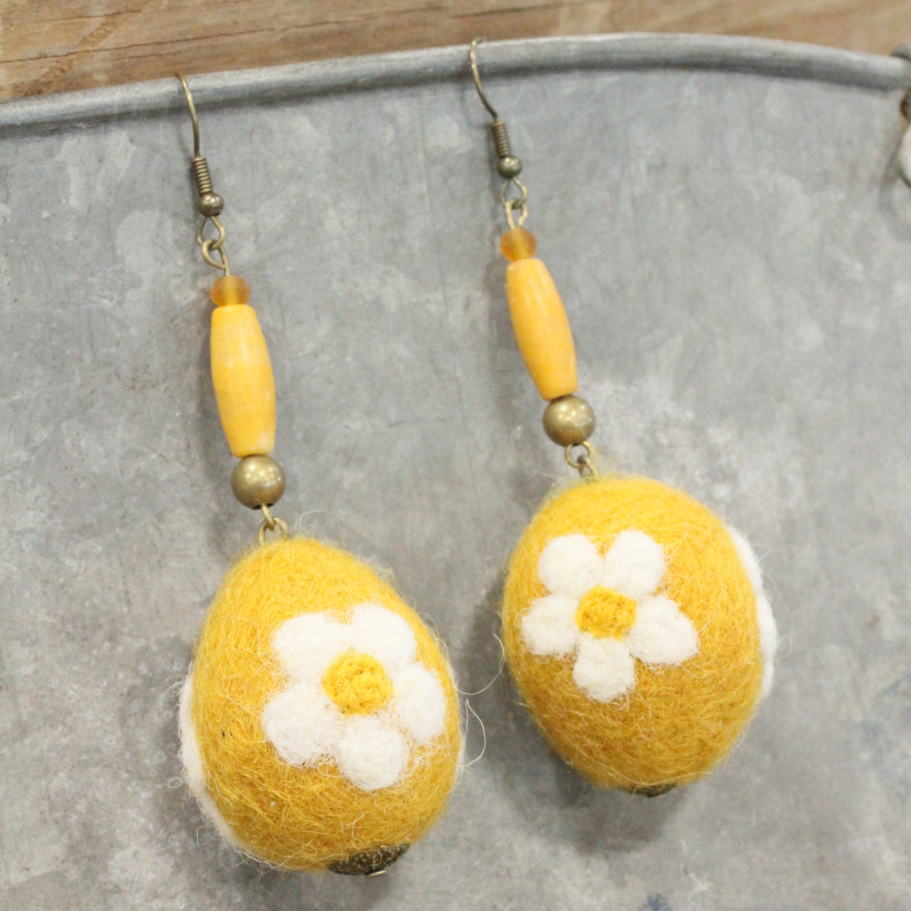 On The Hunt Charmed Mustard Daisy Egg Earrings