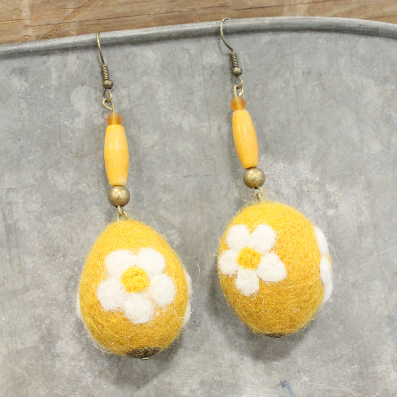 On The Hunt Charmed Mustard Daisy Egg Earrings