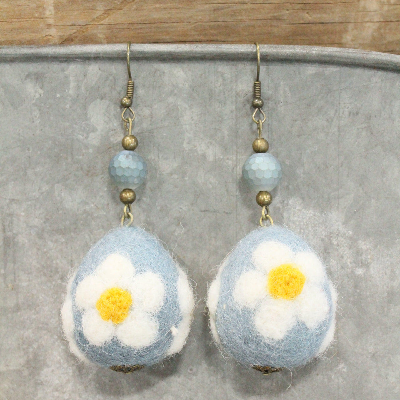 On The Hunt Charmed Denim Blue Daisy Egg Earrings