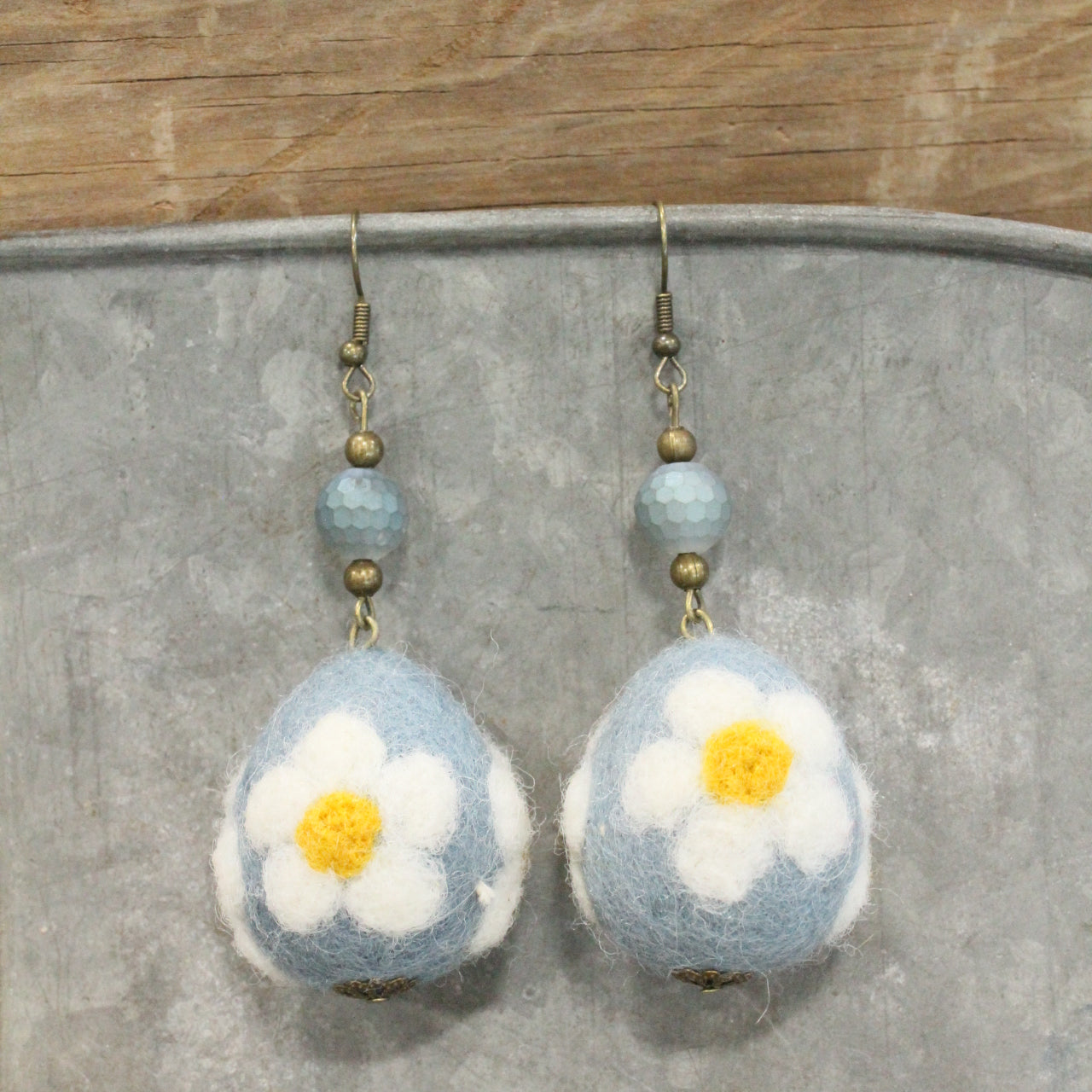 On The Hunt Charmed Denim Blue Daisy Egg Earrings