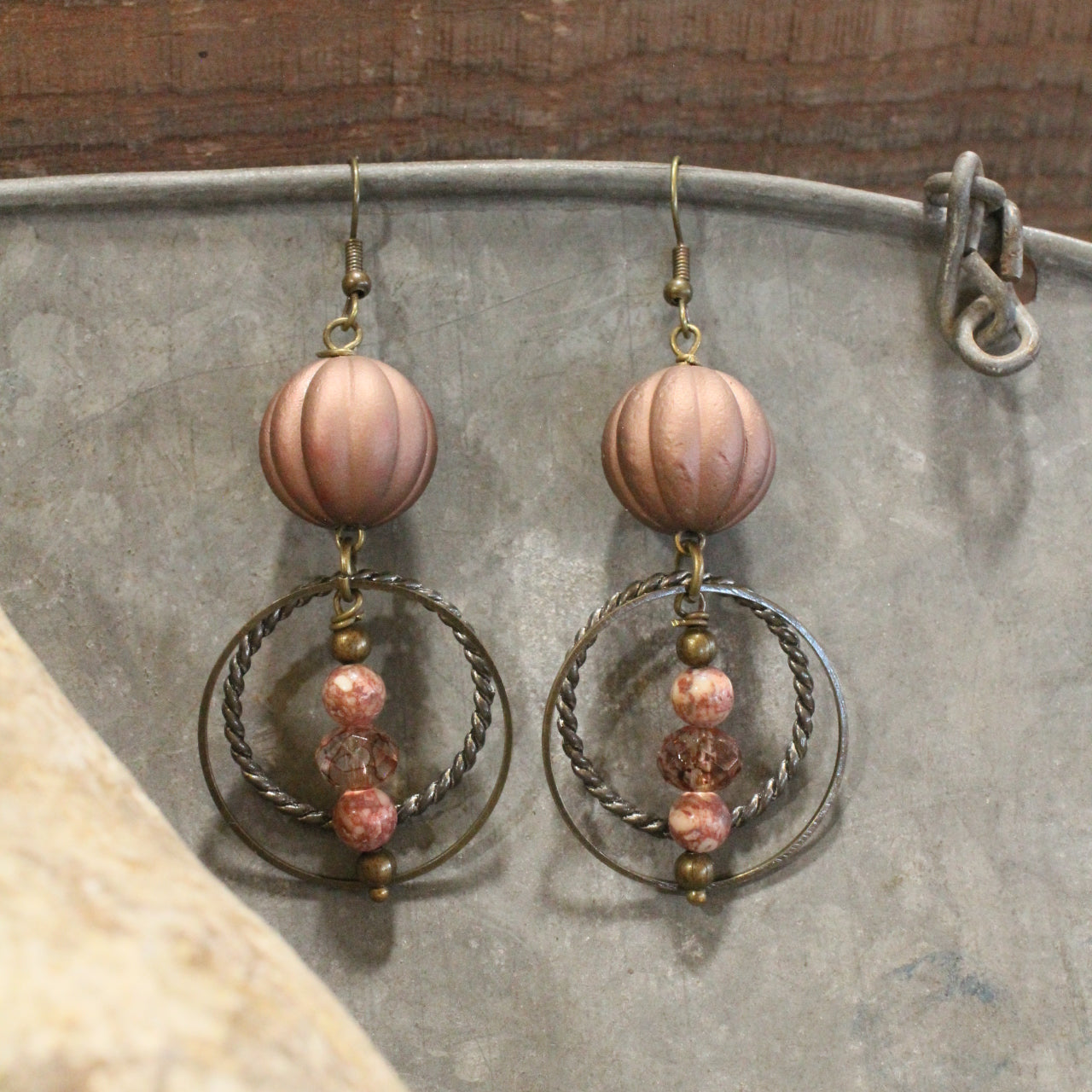 Glass Crystal & Natural Stone Vintage Blush Earrings