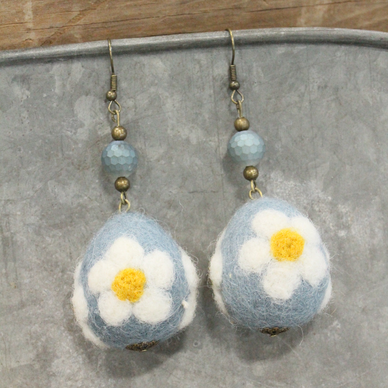 On The Hunt Charmed Denim Blue Daisy Egg Earrings