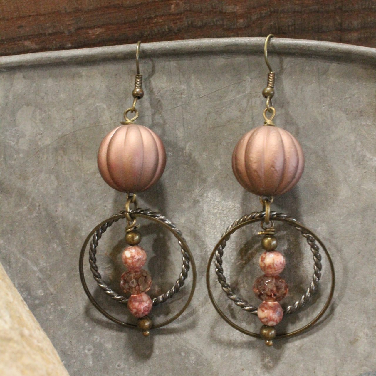 Glass Crystal & Natural Stone Vintage Blush Earrings