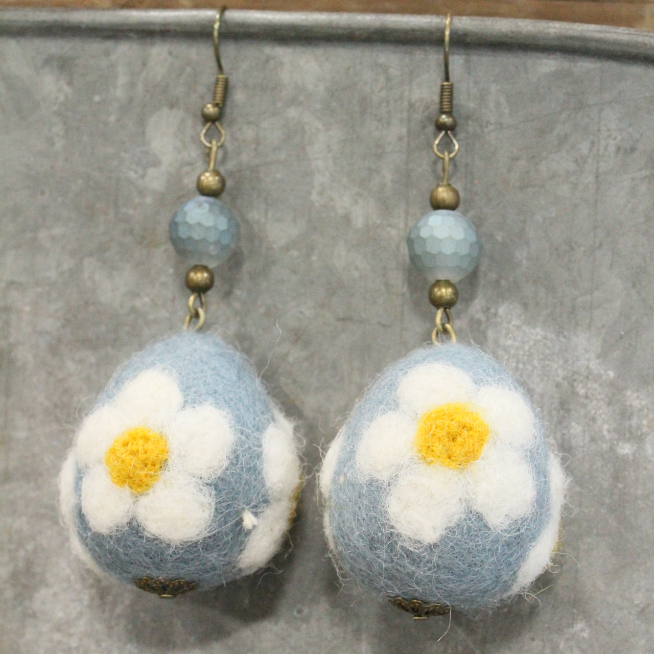 On The Hunt Charmed Denim Blue Daisy Egg Earrings