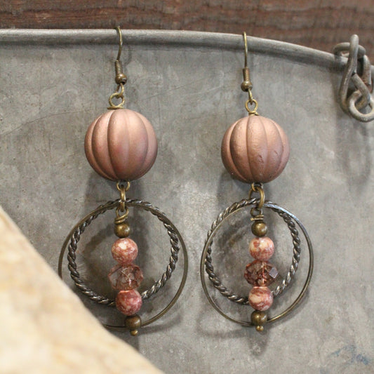 Glass Crystal & Natural Stone Vintage Blush Earrings