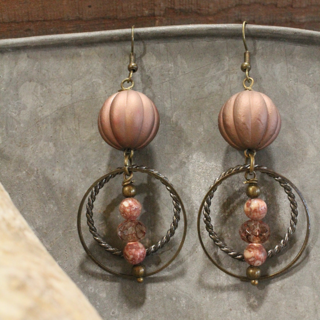 Glass Crystal & Natural Stone Vintage Blush Earrings