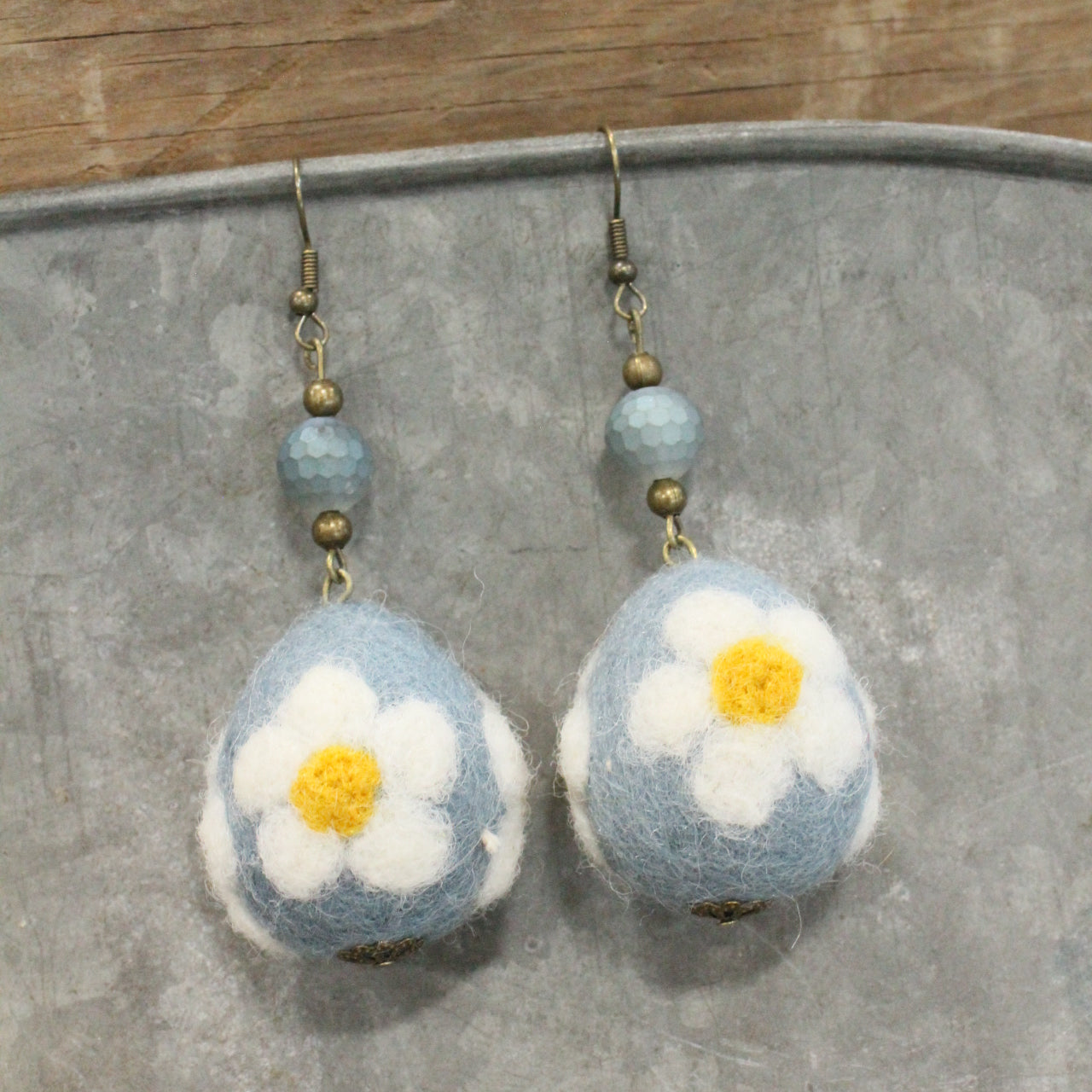 On The Hunt Charmed Denim Blue Daisy Egg Earrings