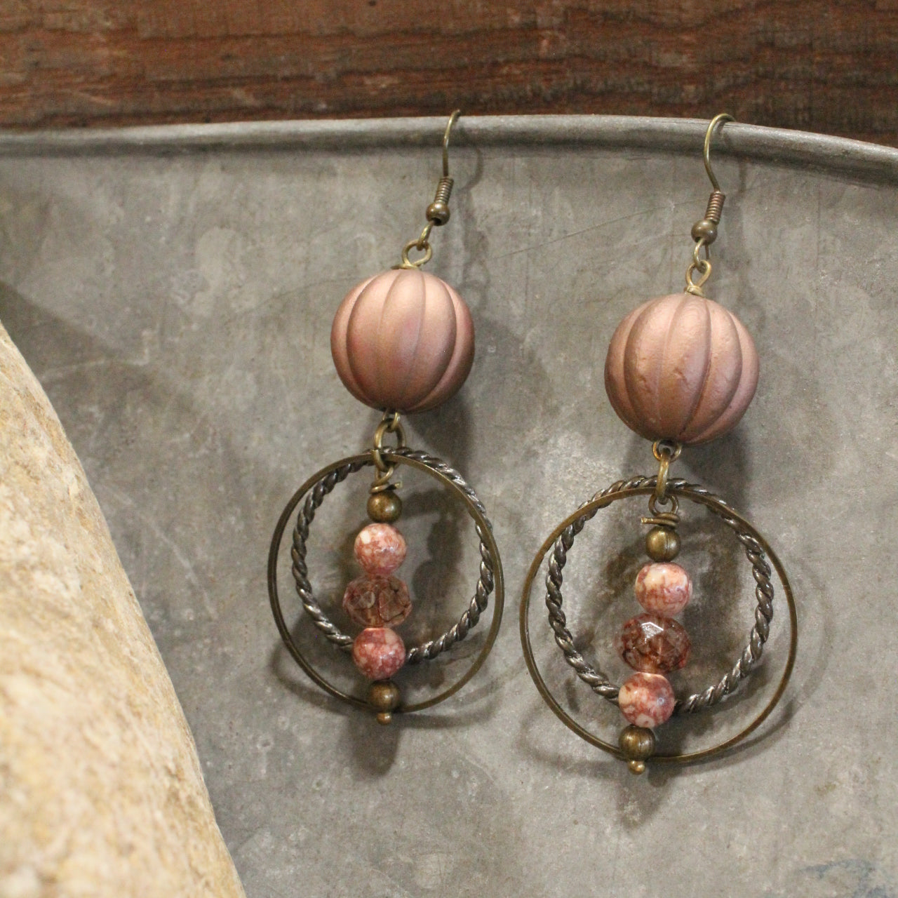 Glass Crystal & Natural Stone Vintage Blush Earrings