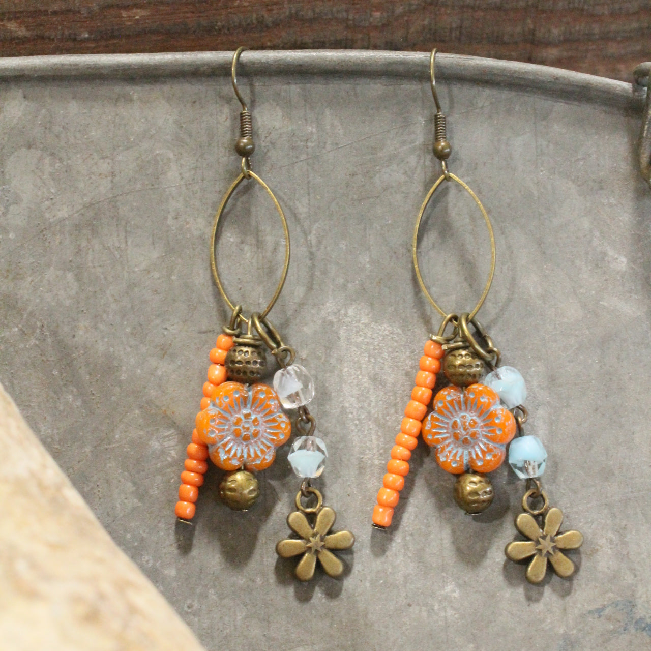 Czech Flower Stone Earrings