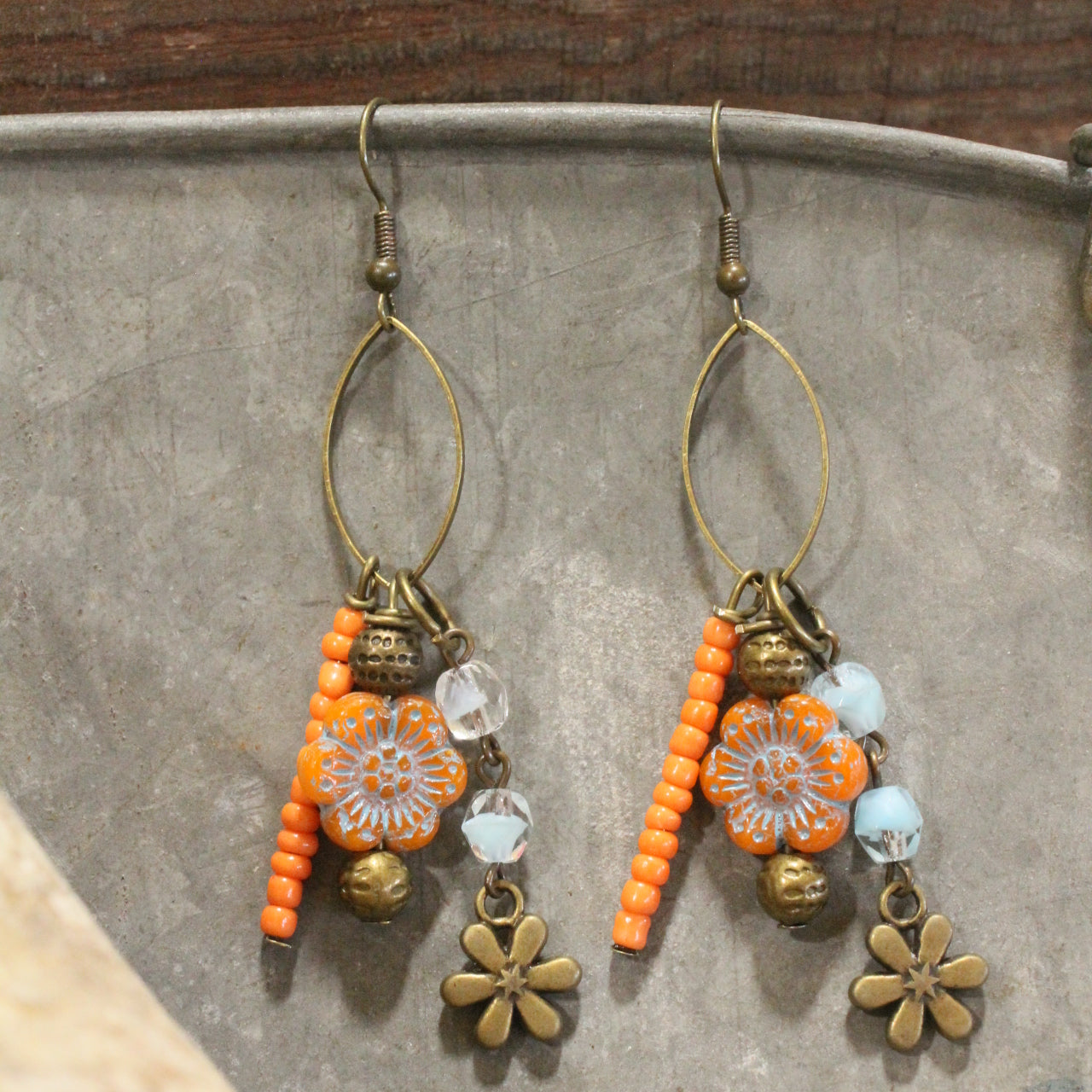 Czech Flower Stone Earrings