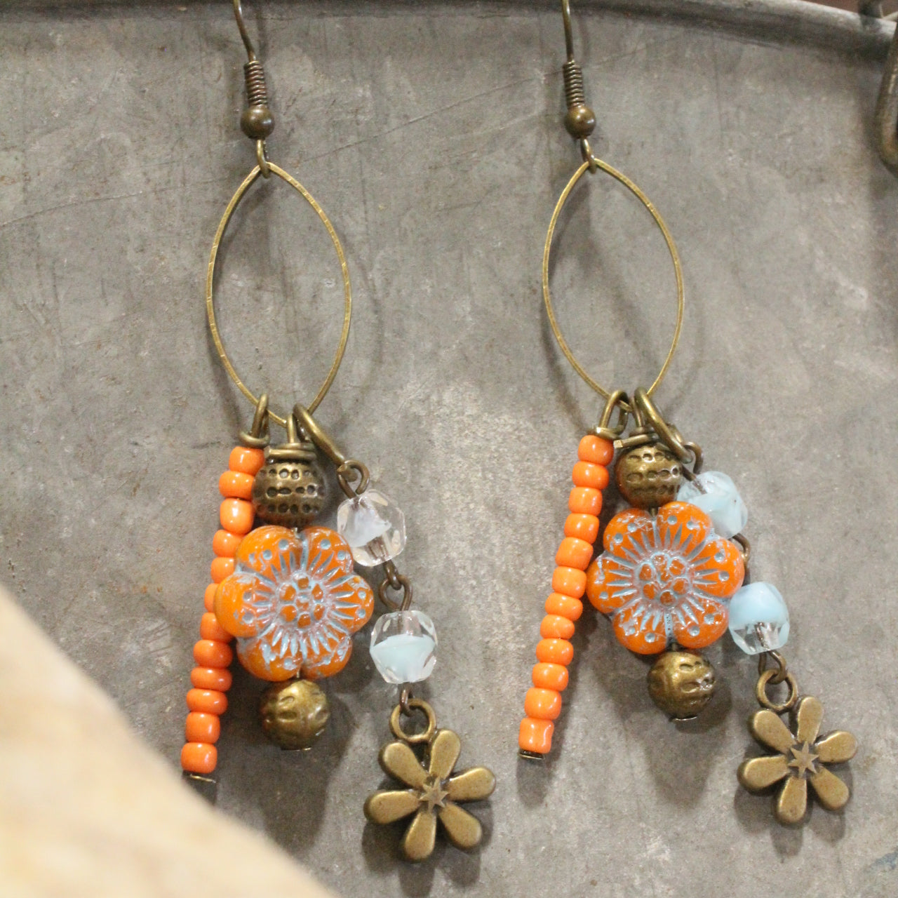 Czech Flower Stone Earrings