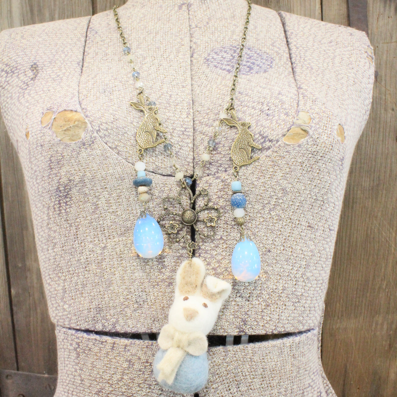 Czech Out These Cottontails Denim Charmed Necklace