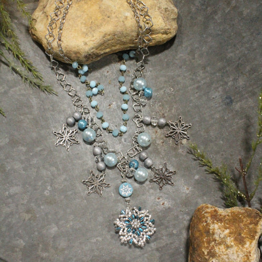 Snowflakes Are Falling Charm'd Necklace