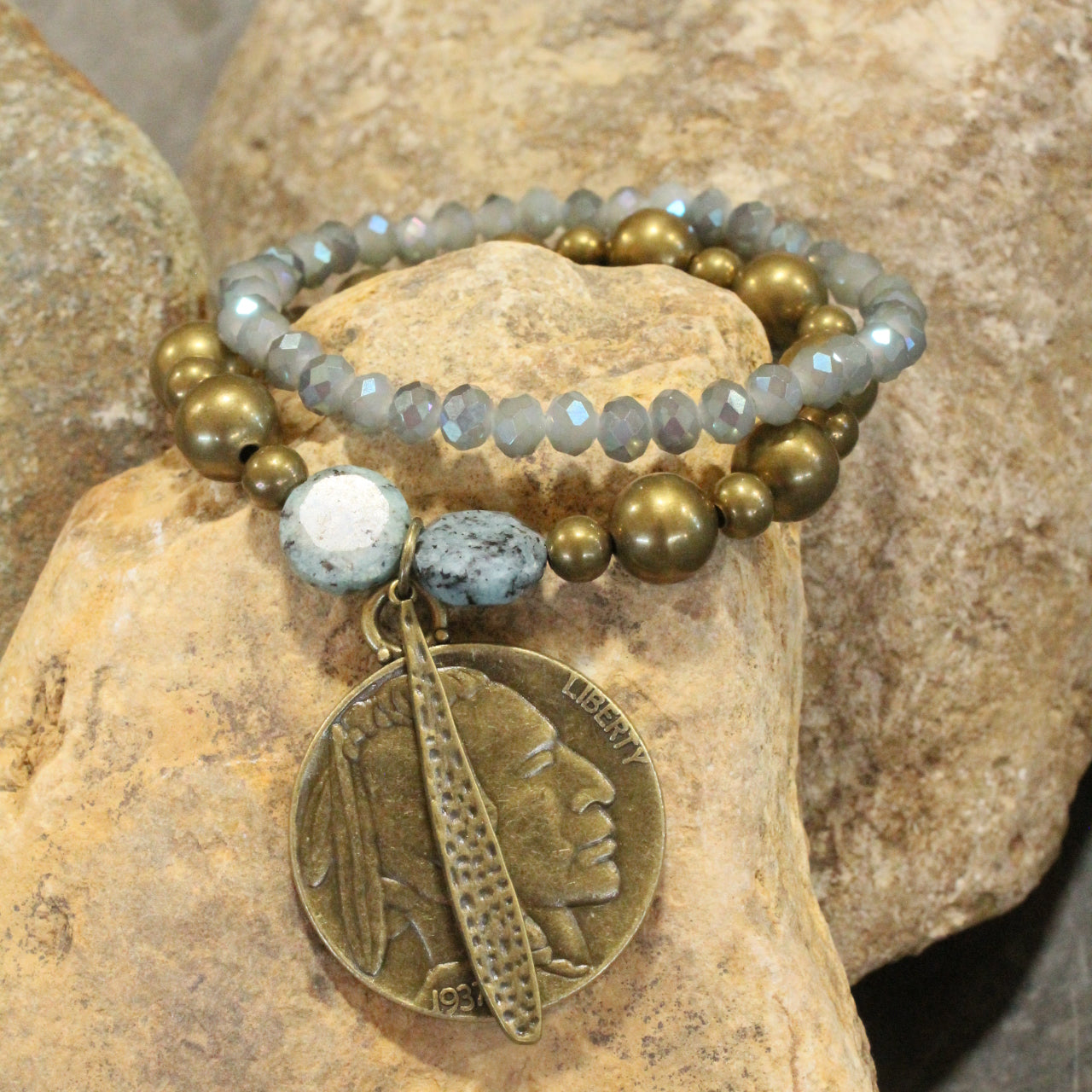 Part Of The Tribe Double Sided Indian Jasper Bracelet Set