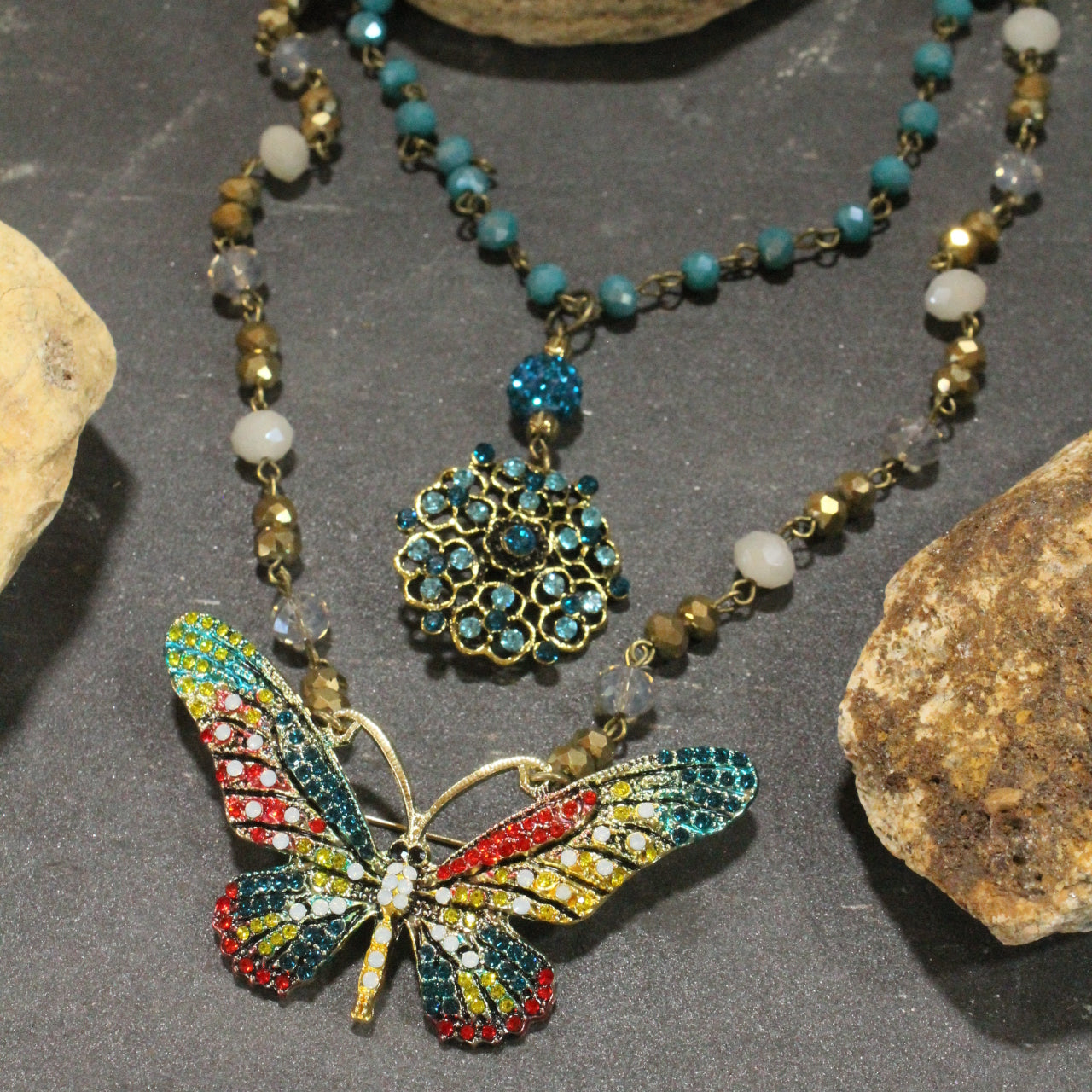 Bold Beauty Colorful Butterfly Layered Necklace