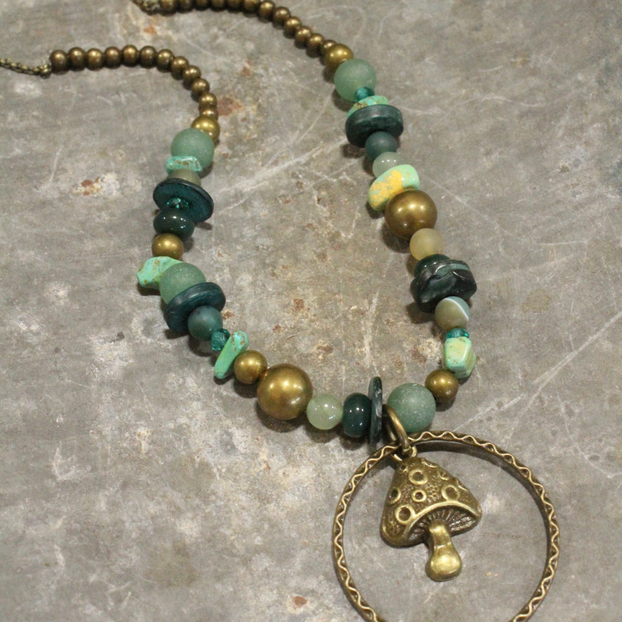 Bohemian Bronze Mushroom Stone Necklace