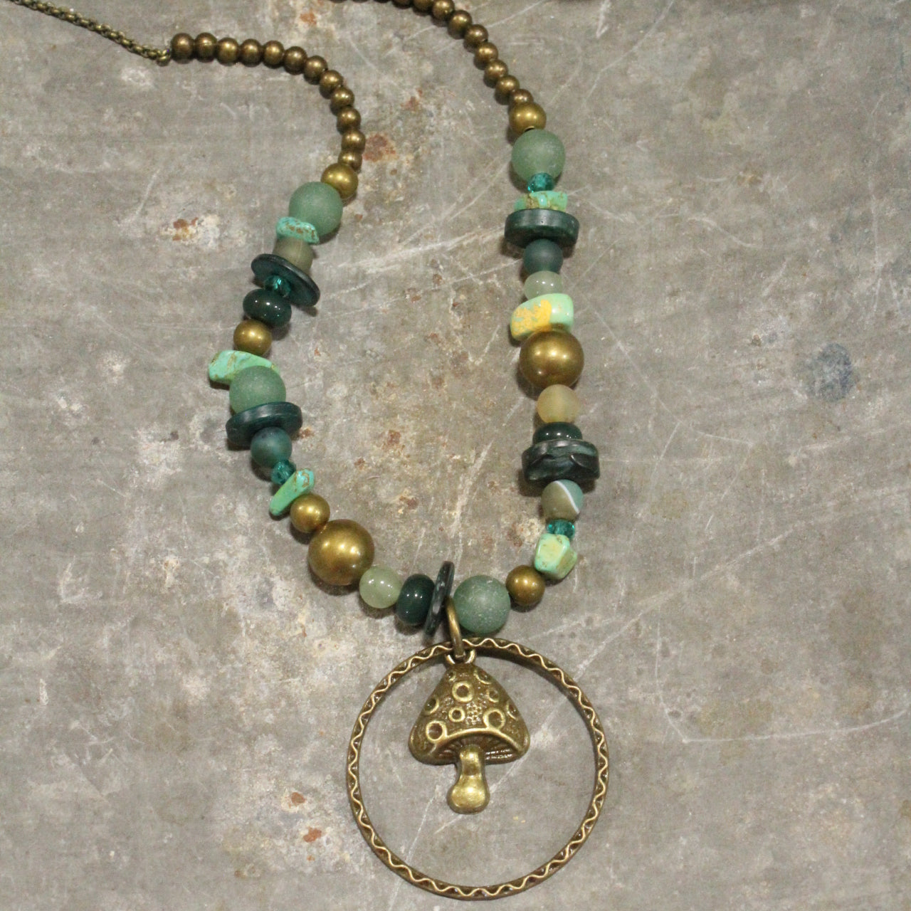 Bohemian Bronze Mushroom Stone Necklace