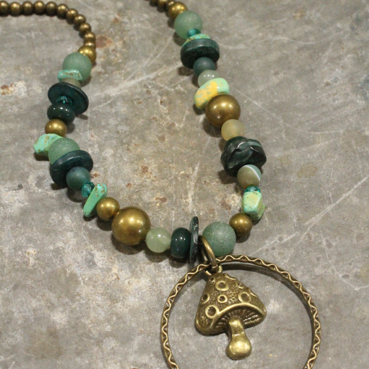 Bohemian Bronze Mushroom Stone Necklace