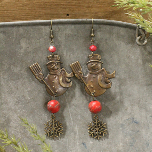 Vintage Snowman & His Flakes Dangle Earrings