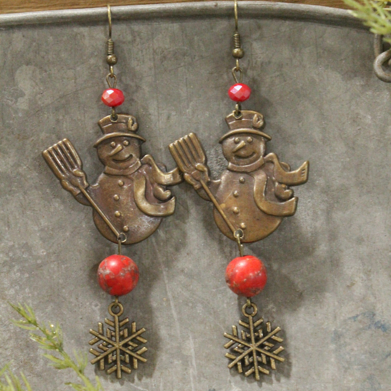 Vintage Snowman & His Flakes Dangle Earrings