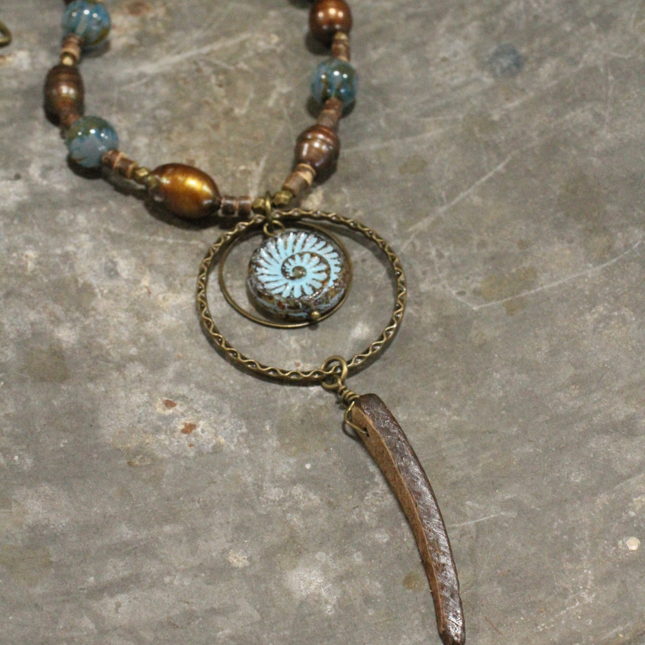 Czech Fossil Stone Tribal Layered Necklace