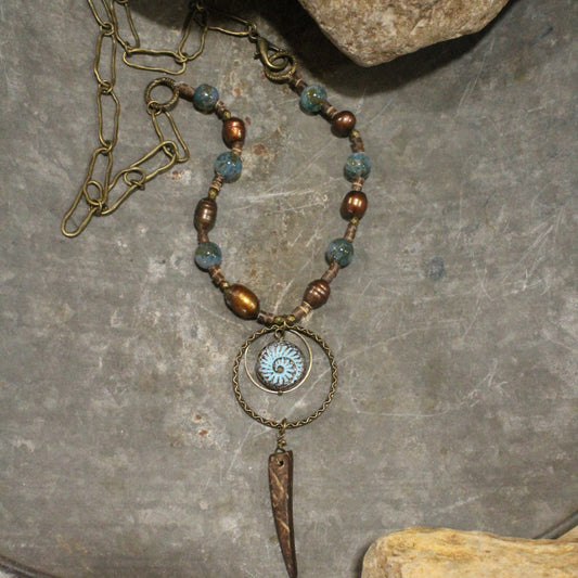 Czech Fossil Stone Tribal Layered Necklace