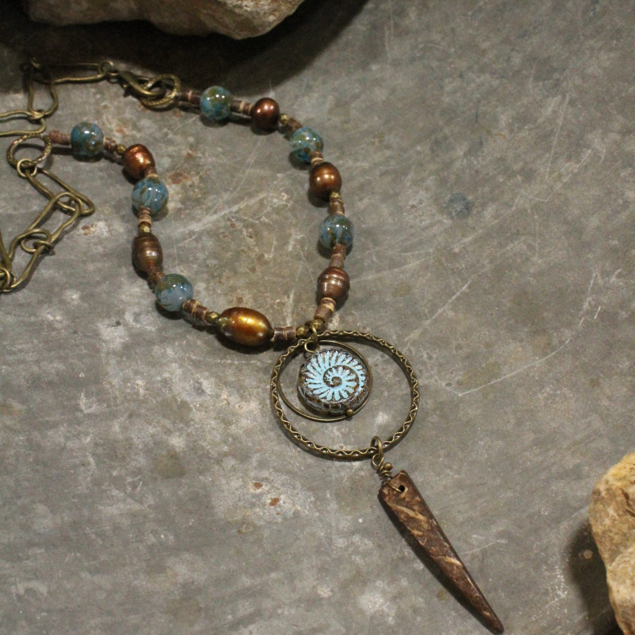 Czech Fossil Stone Tribal Layered Necklace