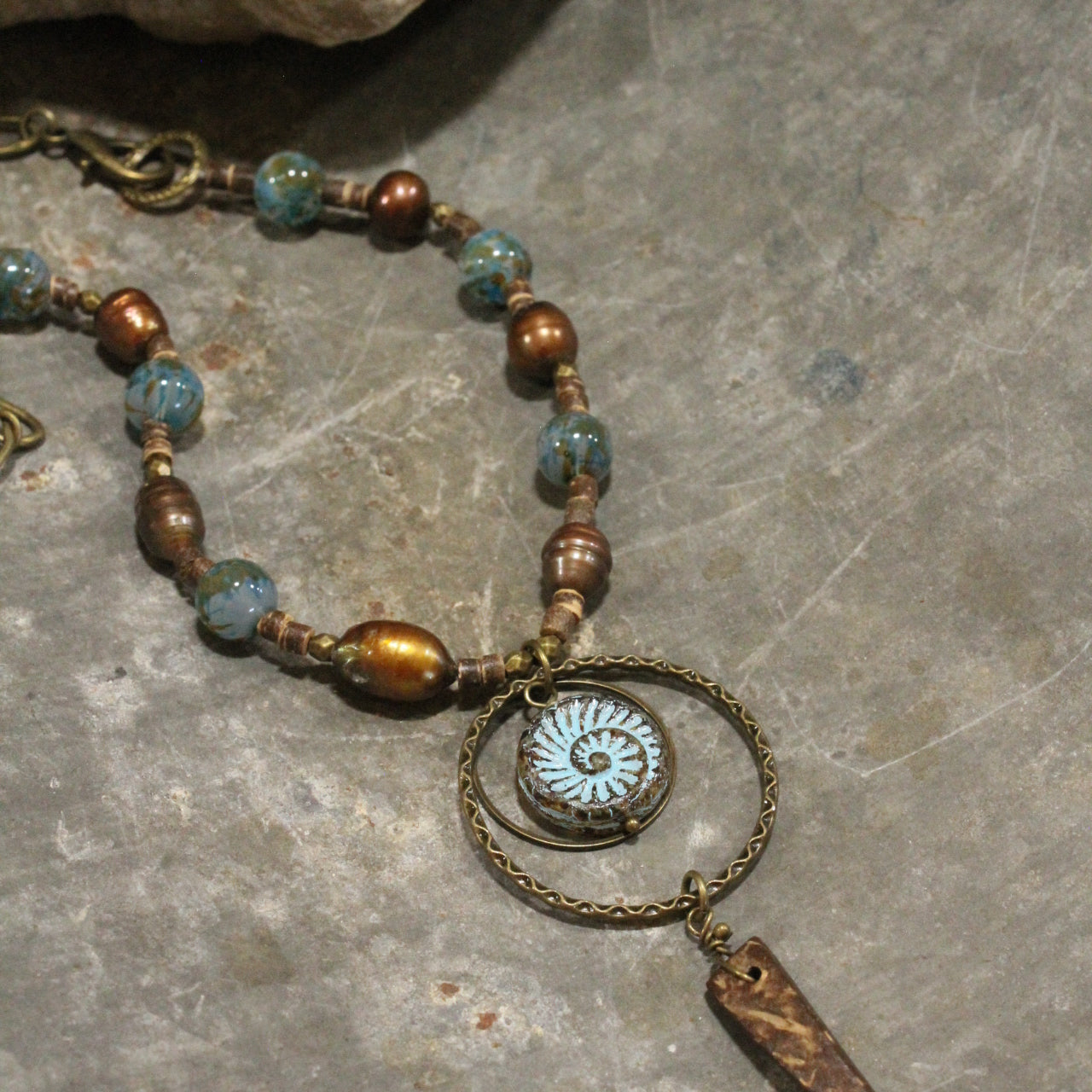 Czech Fossil Stone Tribal Layered Necklace