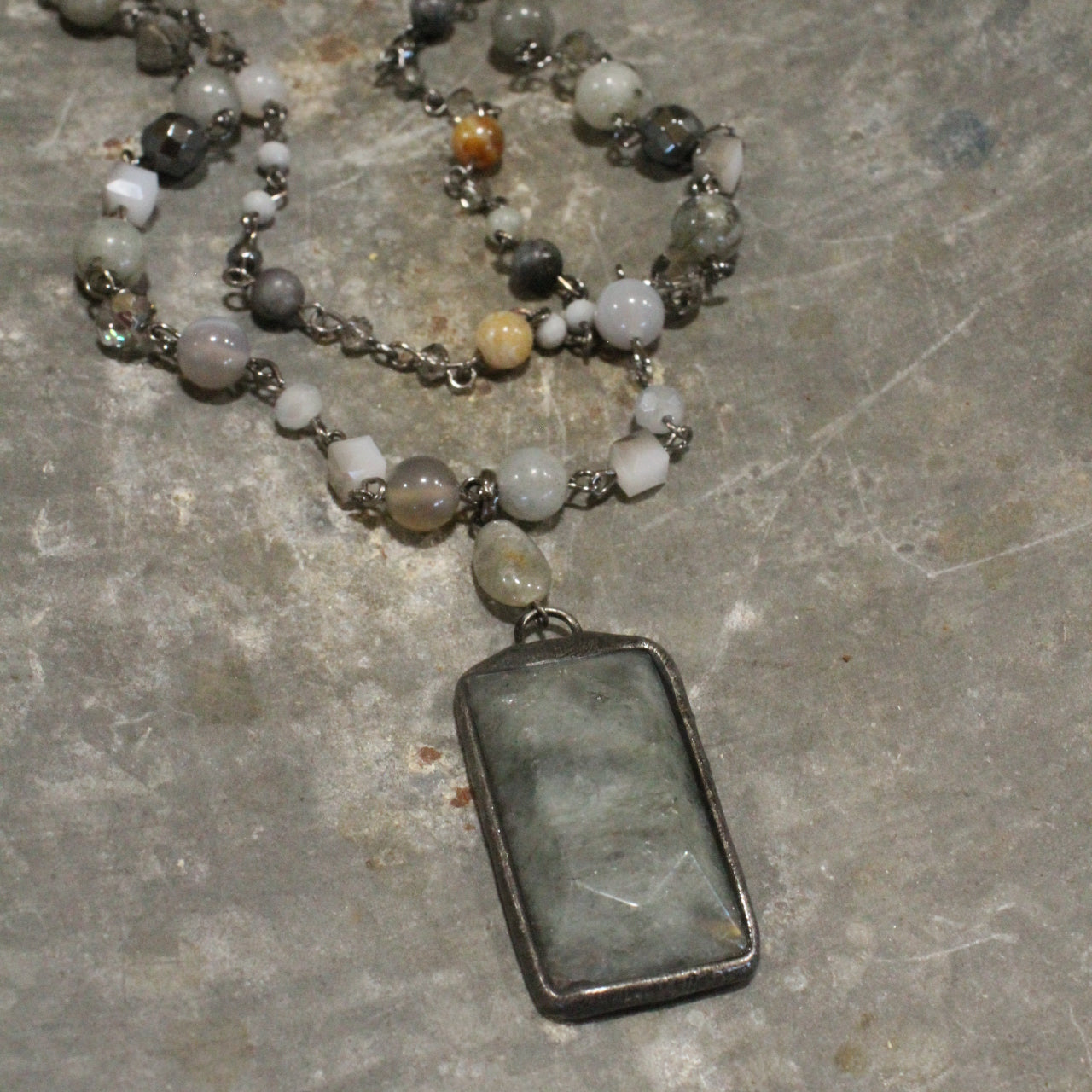 Just Beads Layered Gray Necklace