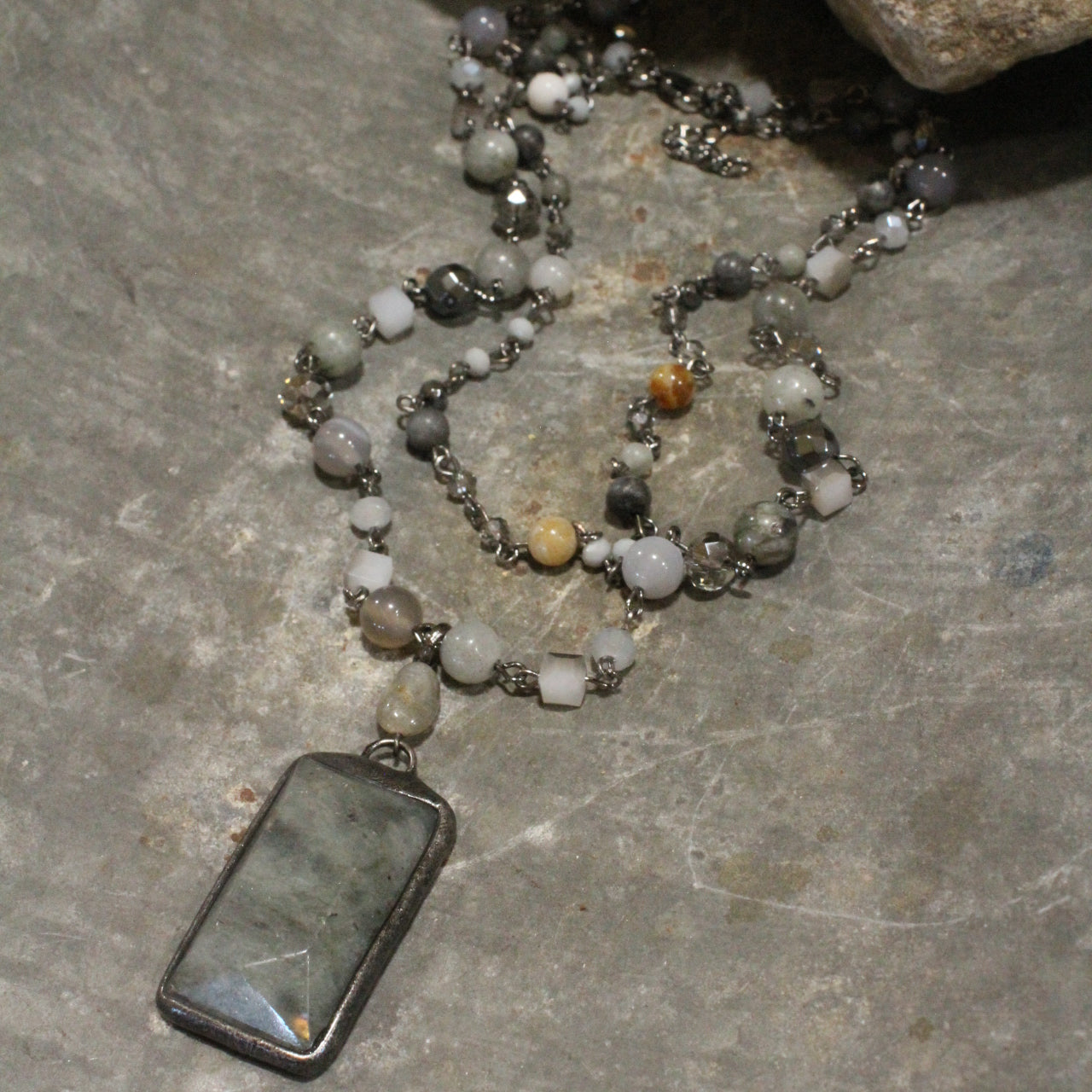 Just Beads Layered Gray Necklace