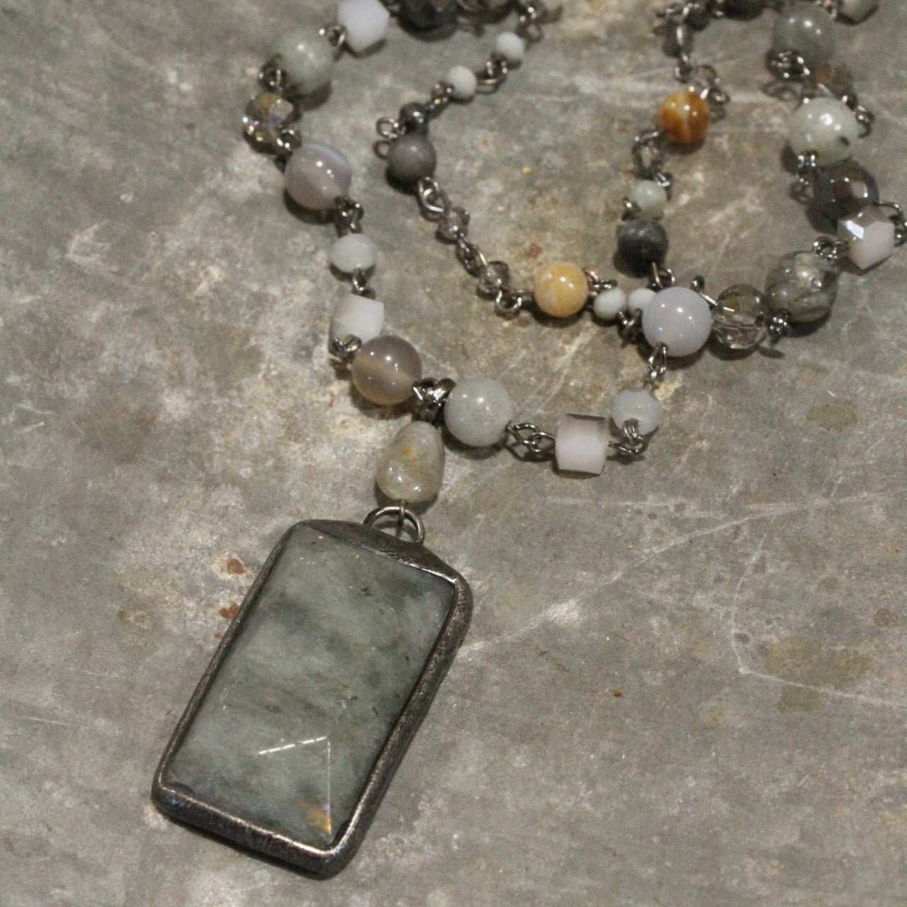 Just Beads Layered Gray Necklace