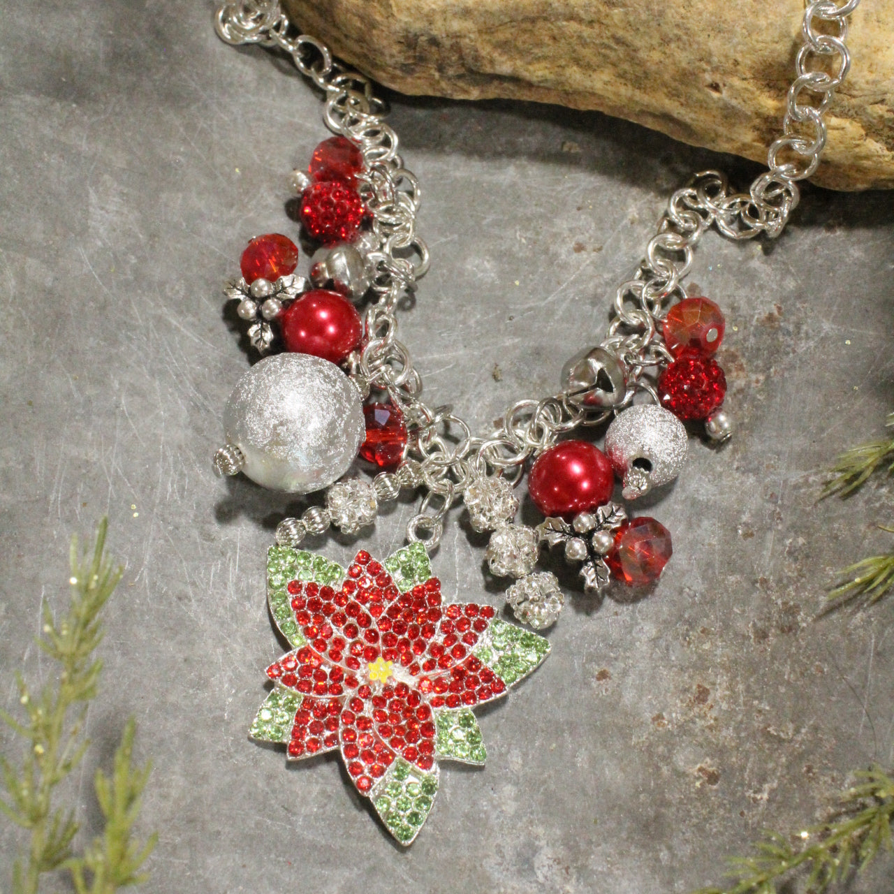 Poinsettia; The Christmas Flower Charm'd Necklace