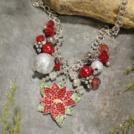 Poinsettia; The Christmas Flower Charm'd Necklace