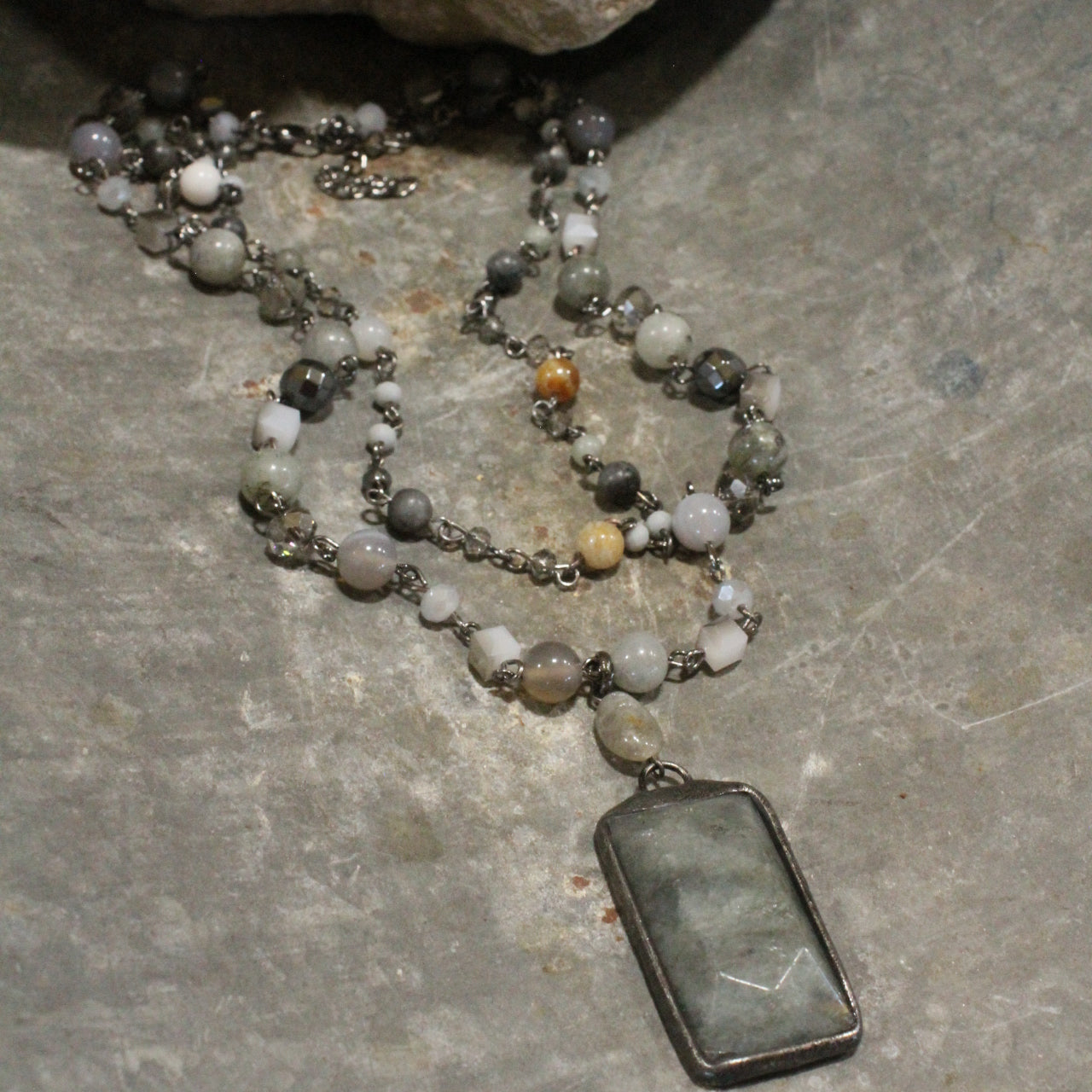 Just Beads Layered Gray Necklace