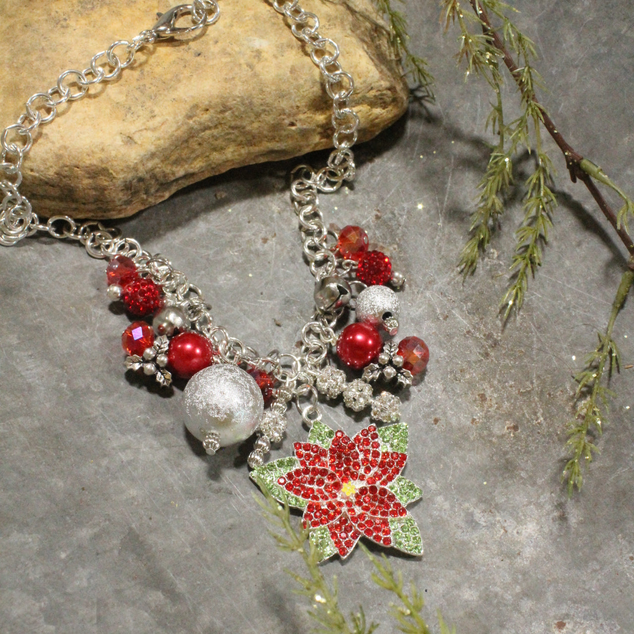 Poinsettia; The Christmas Flower Charm'd Necklace
