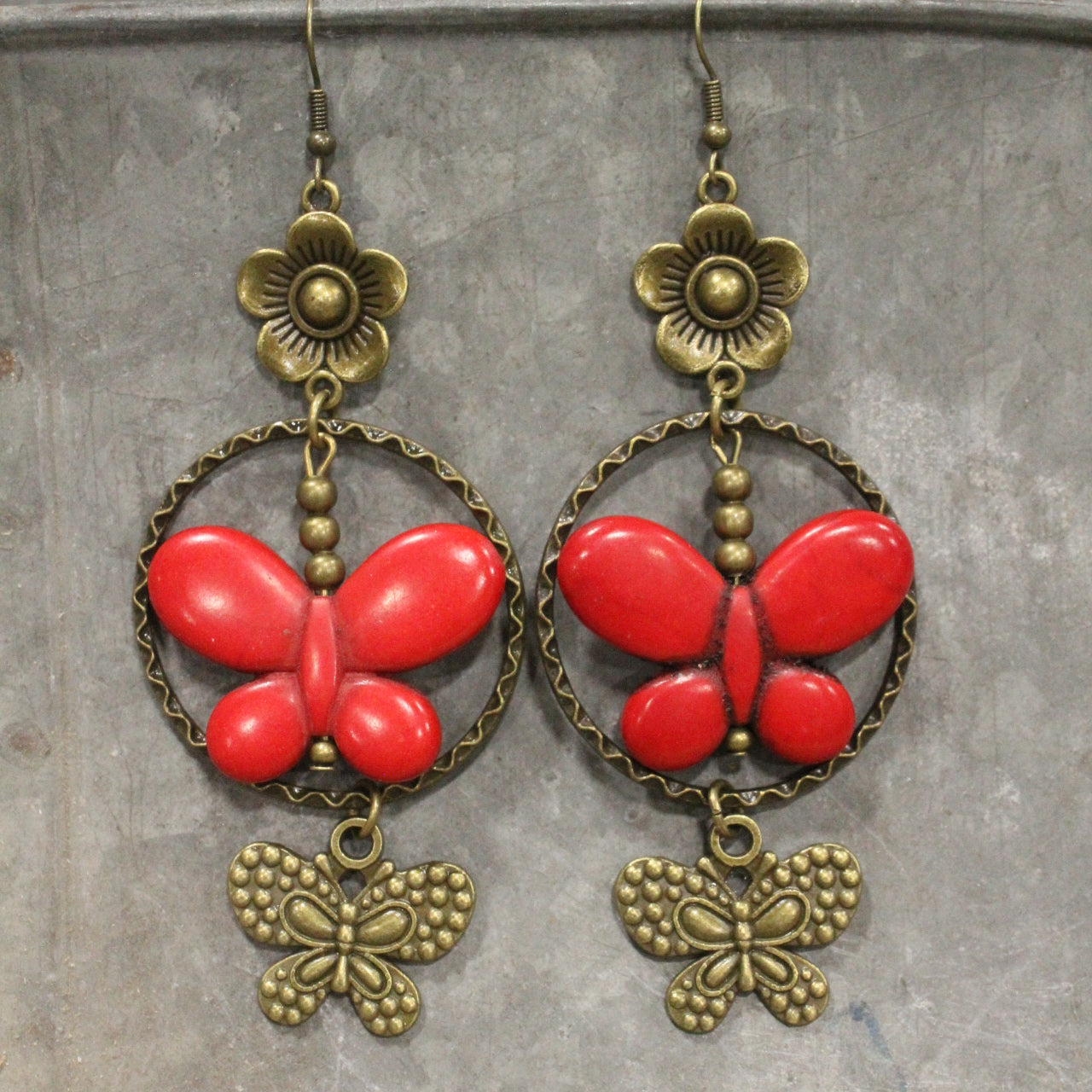 Butterfly Bliss Red Dangle Earrings