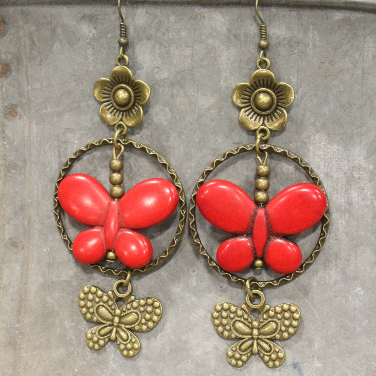 Butterfly Bliss Red Dangle Earrings