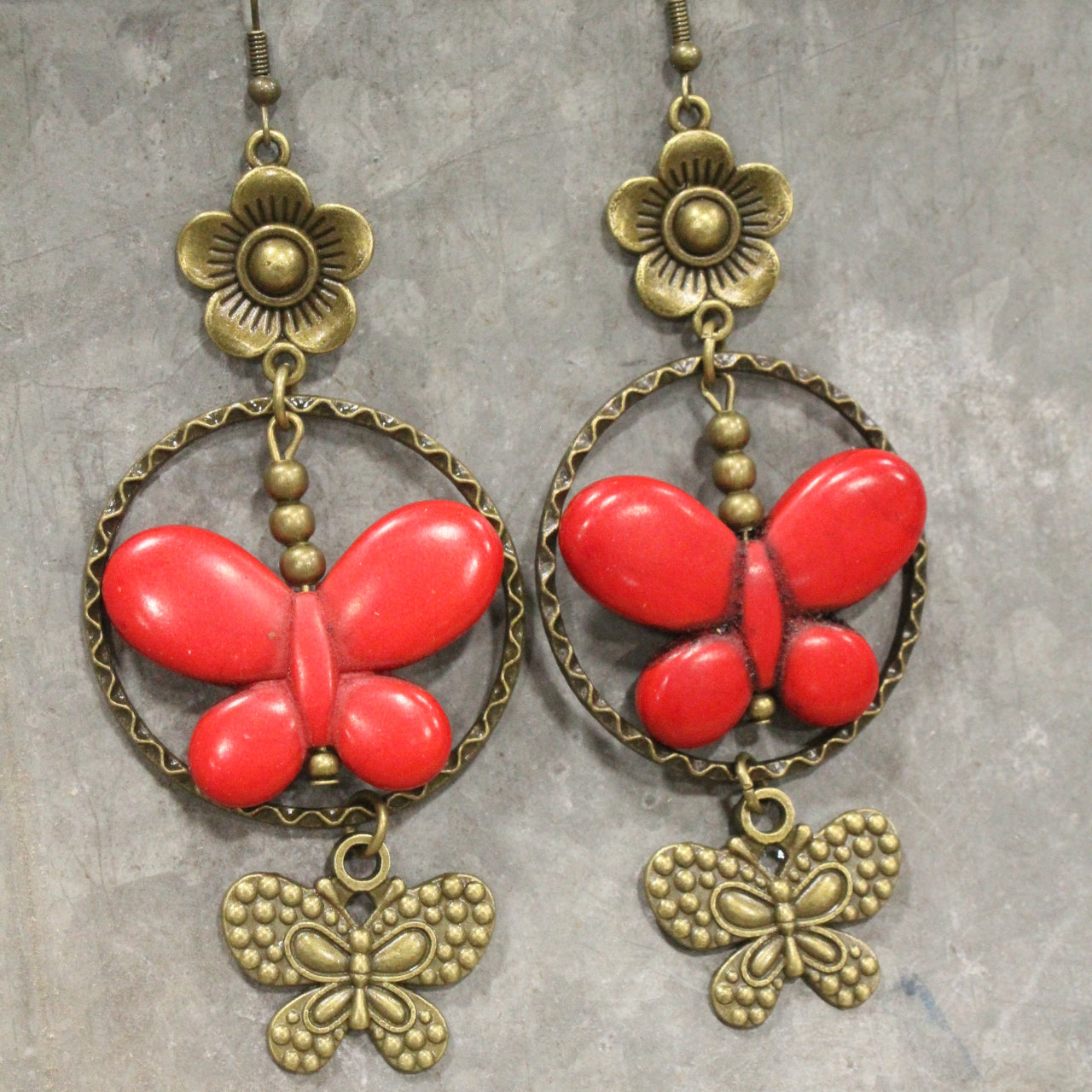 Butterfly Bliss Red Dangle Earrings