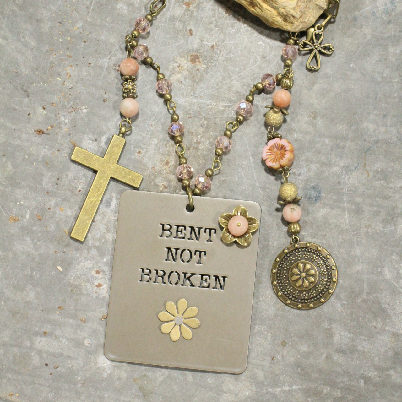 Bent Not Broken Cross Charmed Necklace