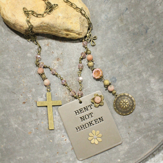 Bent Not Broken Cross Charmed Necklace