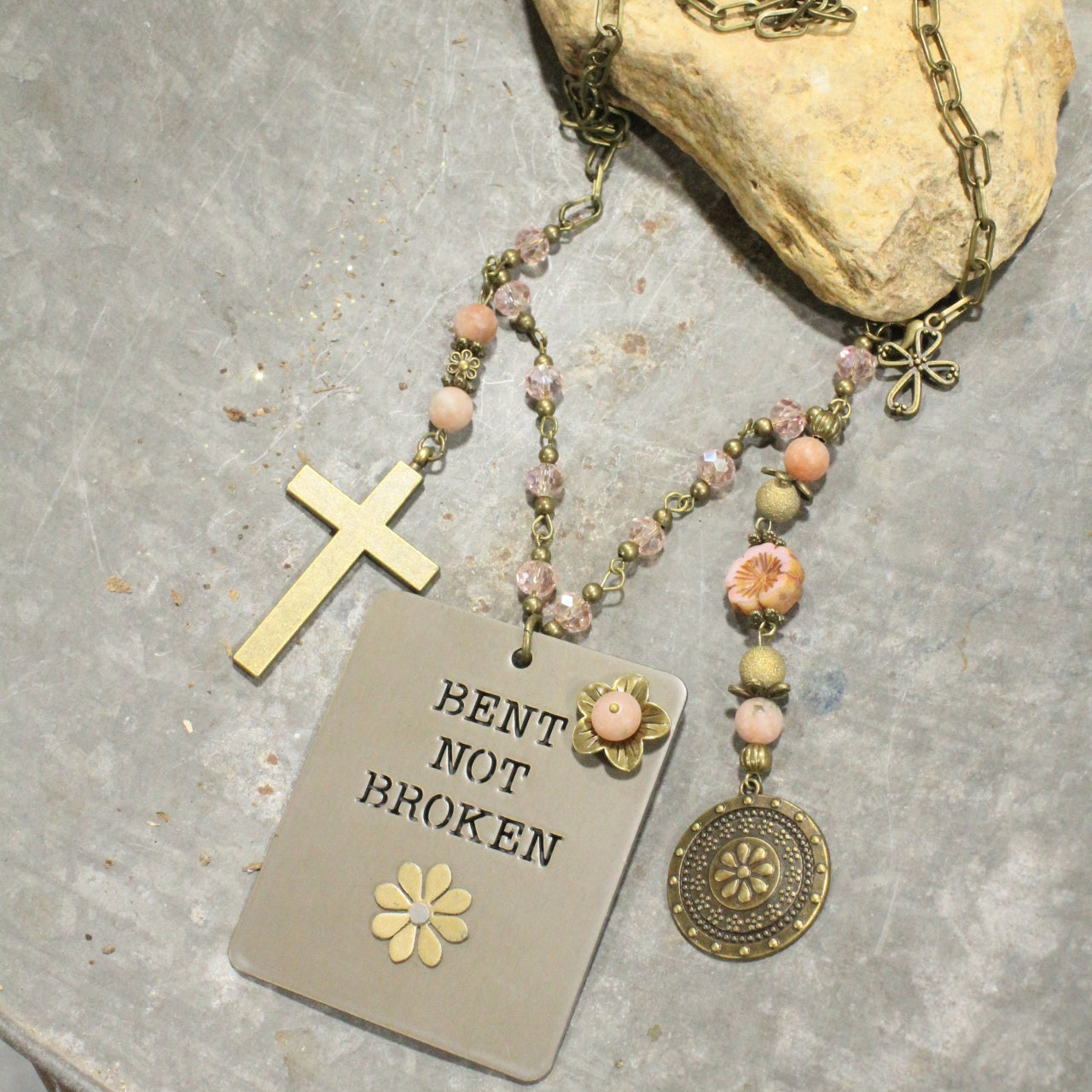 Bent Not Broken Cross Charmed Necklace