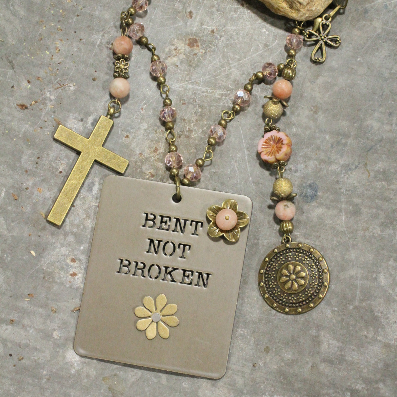 Bent Not Broken Cross Charmed Necklace