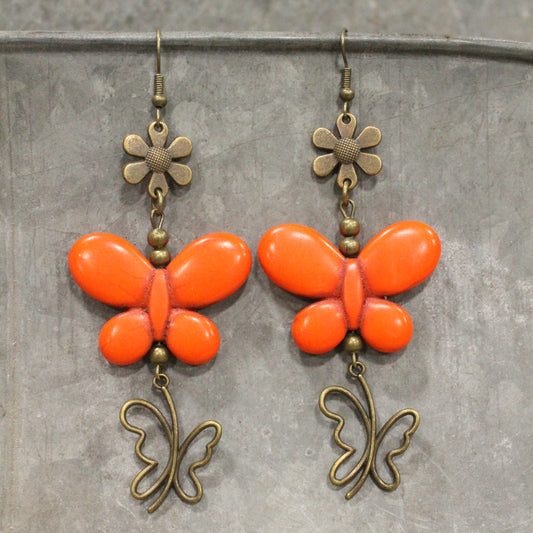 Butterfly Bliss Orange Dangle Earrings