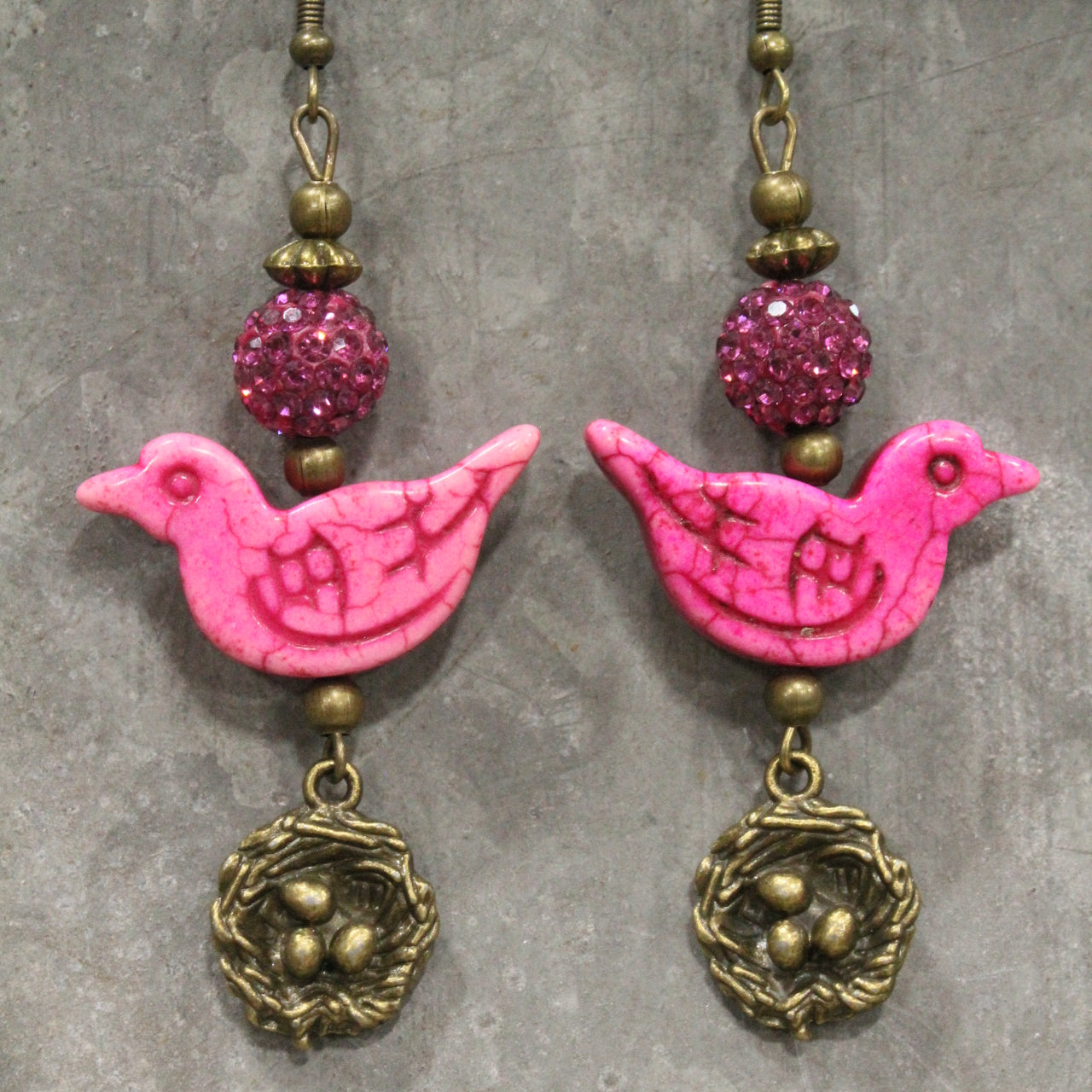 Bird Chirping Pink Dangle Earrings