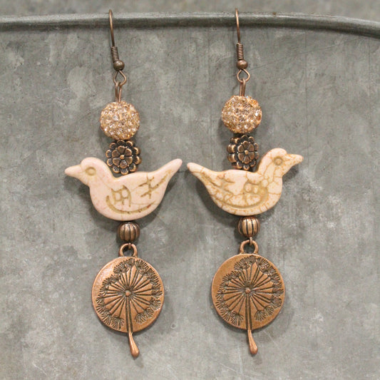 Bird Chirping Blush Dangle Earrings