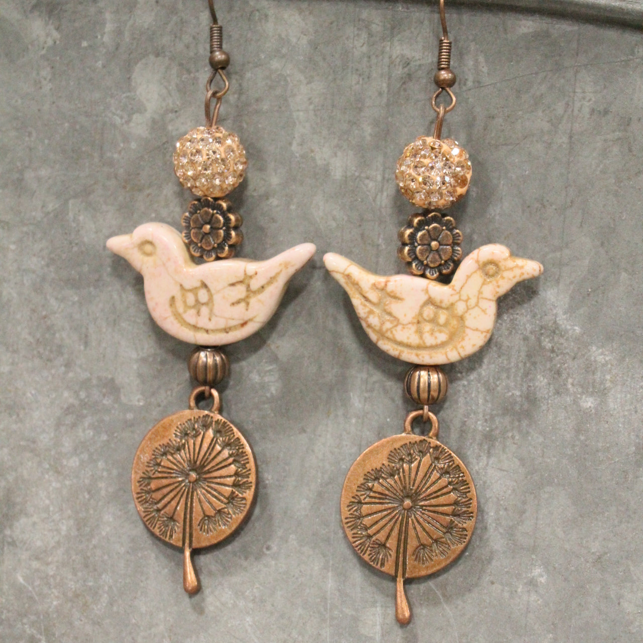 Bird Chirping Blush Dangle Earrings